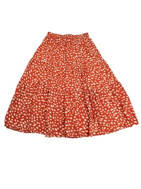 Merokeety Burnt Orange Animal Print Tiered Midi Skirt Small Boho